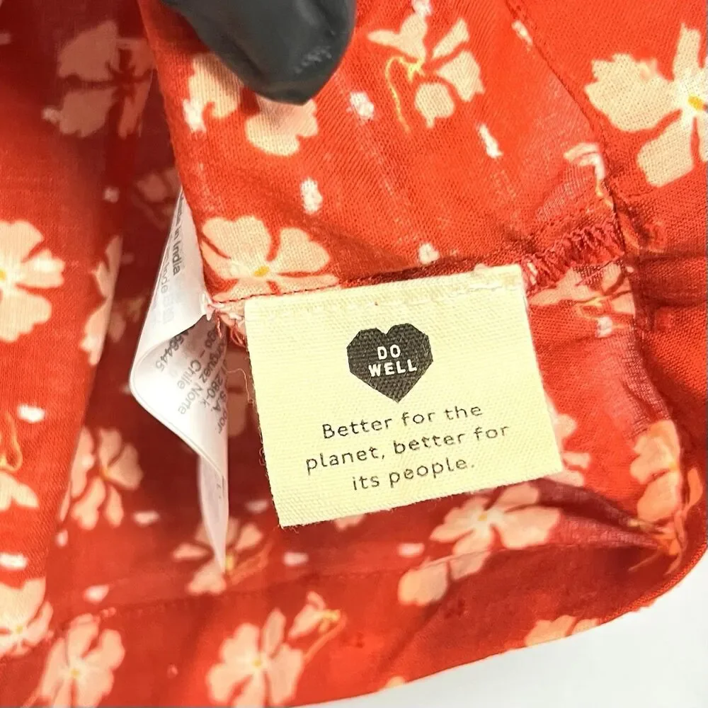 Madewell Puff-Sleeve Button-Front Top Womens Small Swiss Dot Happy Hibiscus